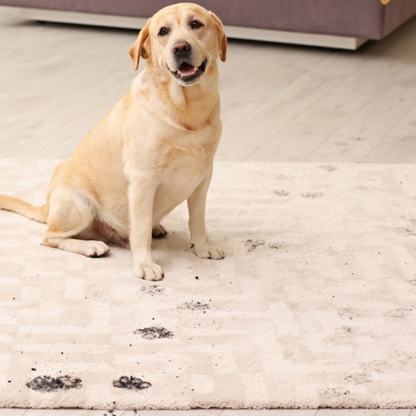 Dog siting on carpet flooring